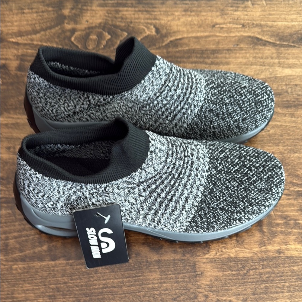New Slow Man Women's Gray/Black Fabric Walking Sneakers Size 9